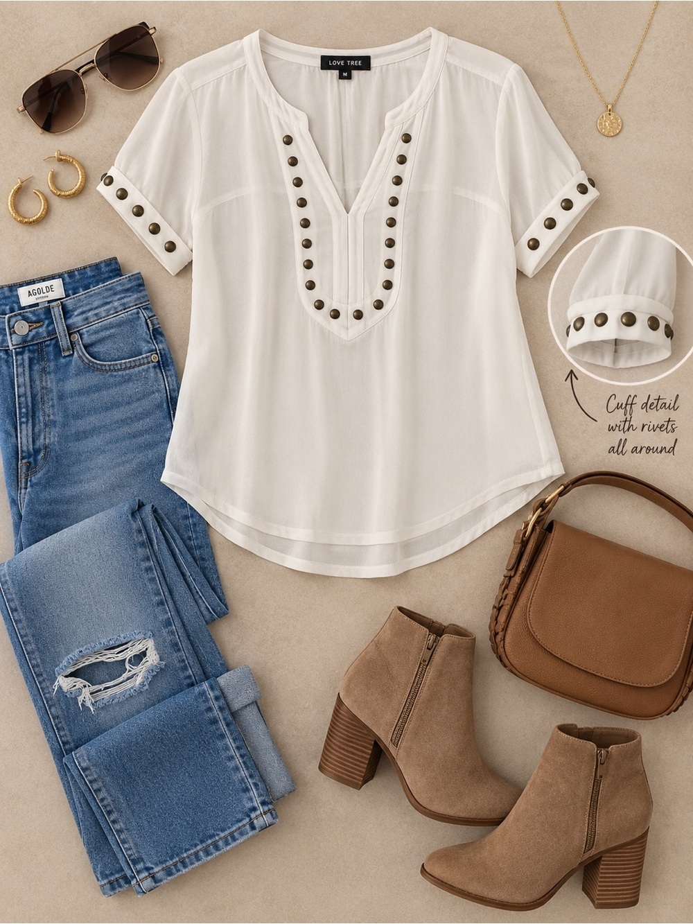 Angie Ivory Blouse with Black Accents